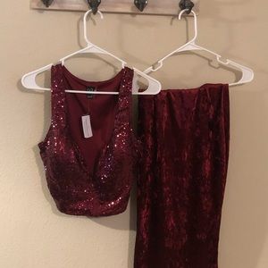 Super fun sequin shirt and suede skirt!